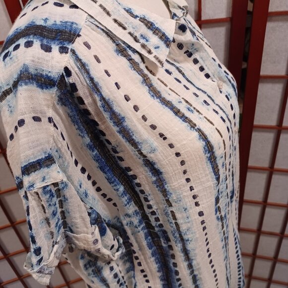 Once Worn SUNDANCE Cruise wear Short Sleeve Blouse LG  Button, collar, "gauzey" - Picture 3 of 9